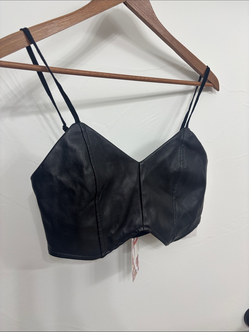 Sleek Black Faux Leather Cropped Cami with Double Straps